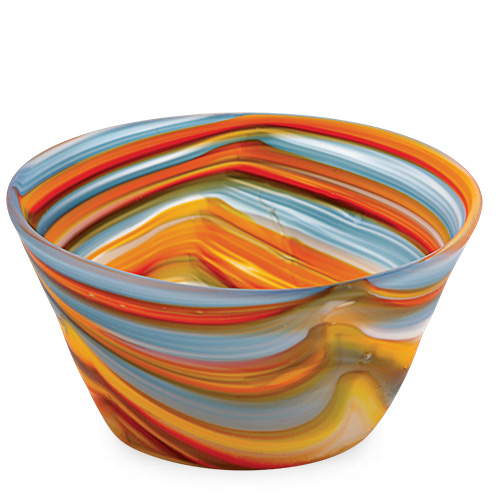 Orange with Pigeon Blue & Yellow Frosted Ice-Cream Bowl Malta,Glass Serving Bowls Malta, Glass Serving Bowls, Mdina Glass