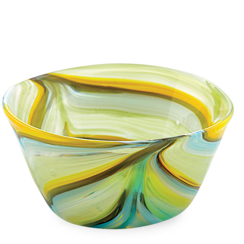 Turquoise with Yellow & Green Ice-Cream Bowl Malta,Glass Serving Bowls Malta, Glass Serving Bowls, Mdina Glass