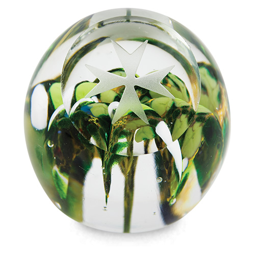 Small Round Flower Paperweight with Maltese Cross Malta,Glass Paperweights Malta, Glass Paperweights, Mdina Glass
