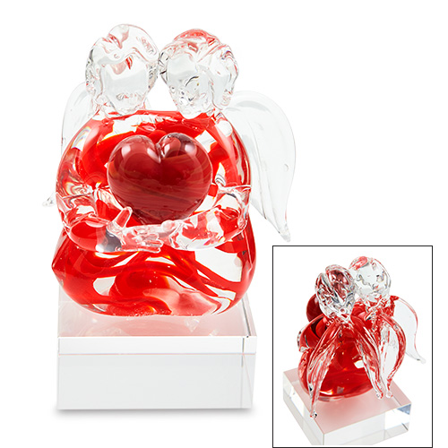 Angels with Heart on Glass Block Malta,Glass Sculptures Malta, Glass Sculptures, Mdina Glass