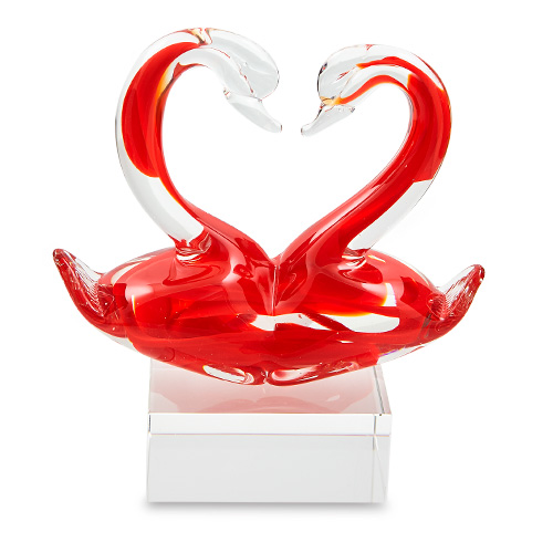 Love Swans on Glass Block Malta,Glass Sculptures Malta, Glass Sculptures, Mdina Glass