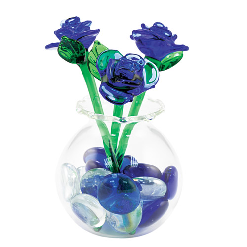Round Vase with 3 Roses  Malta,Glass Objects Malta, Glass Objects, Mdina Glass