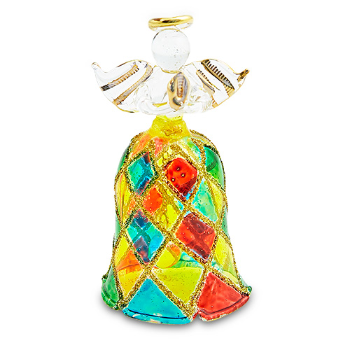 Bell Angel (with multi coloured diamonds) Malta,Glass Decorative Angels Malta, Glass Decorative Angels, Mdina Glass