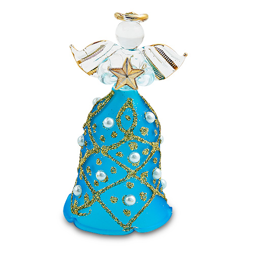 Bell Light Blue Angel (with gold) Malta,Glass Decorative Angels Malta, Glass Decorative Angels, Mdina Glass